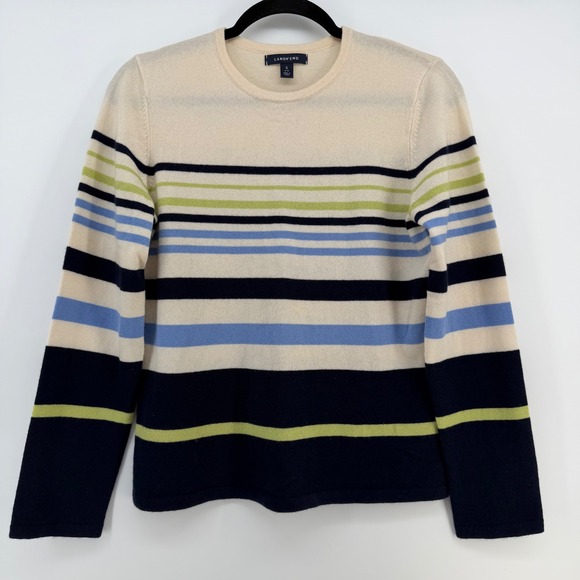 Lands' End Sweaters - Lands' End 100% Cashmere Sweater Women's Small Striped Crewneck Soft Luxury Knit